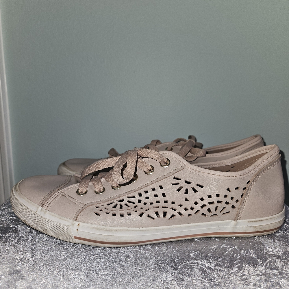 Restricted Women's Laser-Cut Lace-Up Sneakers in Light Pink